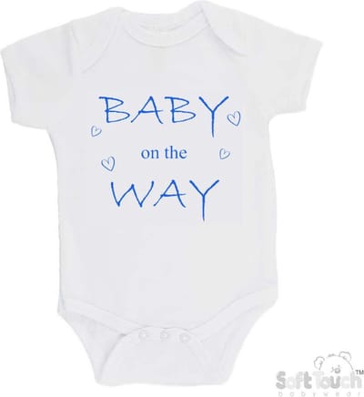 100@ katoenen Romper "Baby on the way" Jongens Katoen Wit/blauw Maat 56/62