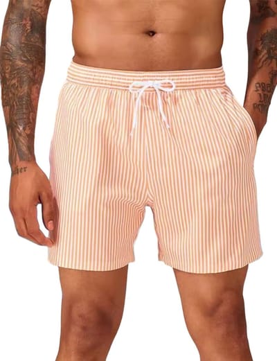 Aansluitende Casual Zwembroek - Gestreept - Oranje - Wit - Korte Broek - Heren