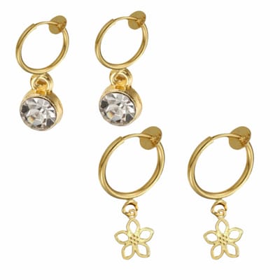 2 paar klem oorbellen goudkleurig steentje en bloem- geen gaatje- Charme Bijoux