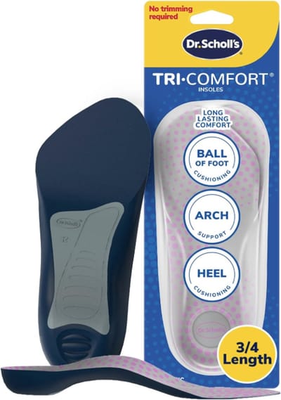 Dr. Scholl’s Tri-Comfort Inlegzolen Dames (Maat 6-11) – 3/4 Lengte – Comfort voor Hiel, Voetboog & Bal van de Voet – Schokabsorberend & Ondersteunend – 1 Paar
