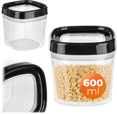 KADAX Voorraaddoos, transparante opbergdoos van kunststof, luchtdichte voorraaddoos met deksel, voor meel, muesli, suiker en pasta (600 ml, zwart)
