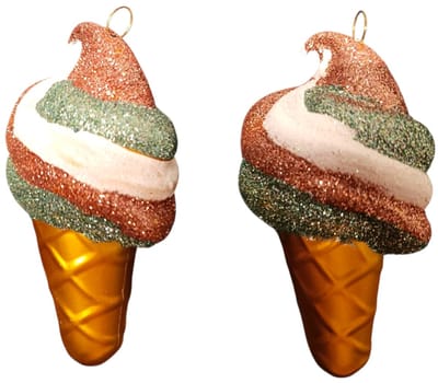 Kerstornament 10 cm lang – IJsje Roze & Blauw met Glitter – Luxe Kerstbal – Speelse Kerstdecoratie
