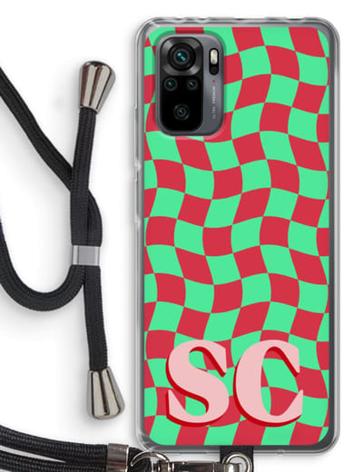 Gepersonaliseerd - Case Company® - Hoesje met koord geschikt voor Xiaomi Redmi Note 10 Pro hoesje met Koord - Grid Monogram - Telefoonhoesje met Zwart Koord - Bescherming aan alle Kanten en Over de Schermrand