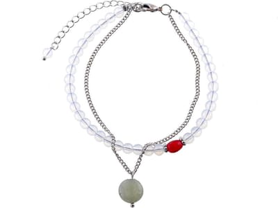 Behave Zilverkleurige armband 2 rijen met halfedelsteen