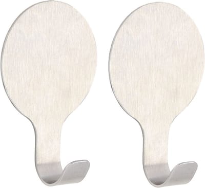Tendance Plakhaakje rond - 2x stuks - 6 x 2,5 x 10 cm - Zelfklevende ophang haakjes - RVS - zilver - keuken/badkamer haken