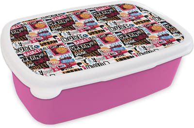 Broodtrommel Roze - Lunchbox - Brooddoos - Basketbal - Quotes - Patroon - Alfabet - 18x12x6 cm - Kinderen - Meisje