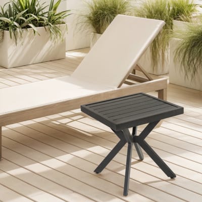 Buiten aluminium vierkante bijzettafel voor patio, achtertuin, zwembad, binnenhuisgezelschap, eenvoudig onderhoud en weerbestendig, donkerbruin