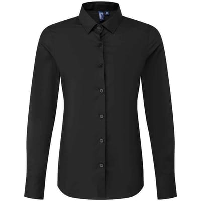 Premier Dames Recyclight Poplin Lange Mouwen Shirt (Zwart)