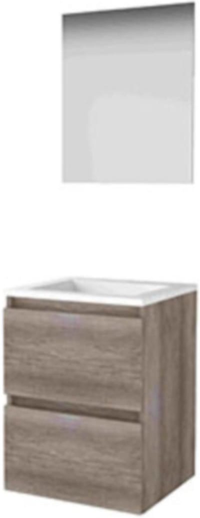 Basic-Line Ultimate 46 Badkamermeubelset - 50 x 46 cm - Greeploos - 2 Lades - Acryl Wastafel - Zonder Kraangat - Spiegel met Indirecte LED Verlichting - Scotch Oak