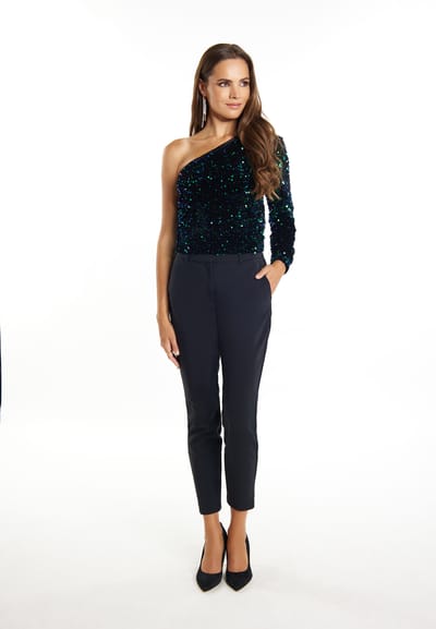 Faina Topje met één schouder Dames Blauwgroen veelkleurig