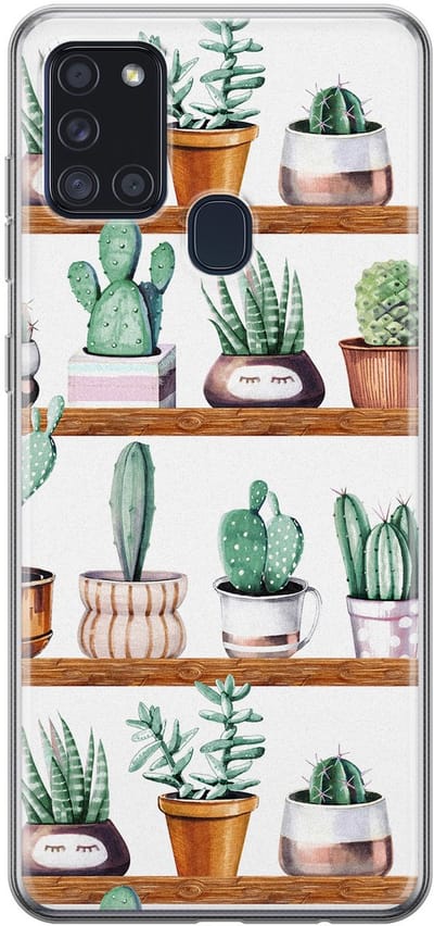Leuke Telefoonhoesjes - Hoesje geschikt voor Samsung Galaxy A21s - Cactus - Soft case - TPU - Planten - Groen