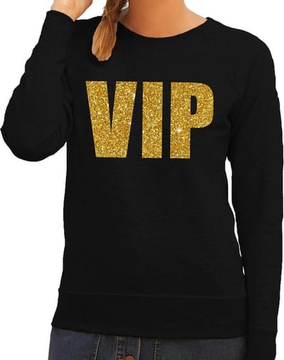 VIP tekst sweater / trui met gouden glitter letters voor dames - Zwart XS