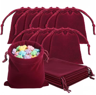 Dailygoods- Fluwelen Zakjes 30 Stuks - Trekkoord - 7,6x10,2 cm - Burgundy - Premium Fluweel - Multifunctioneel - Cadeauzakjes