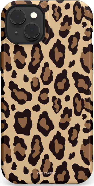 Casetastic hoesje geschikt voor Apple iPhone 15 Plus - MagSafe - Dubbellaagse bescherming - Wilde Panter - Fashion Case - Zwart Taupe Crème