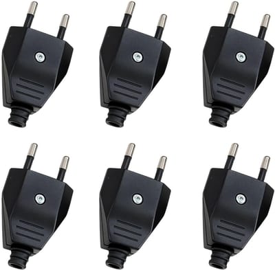 Thijox - 6 Stuks Platte Eurostekker 250 V 2,5 A Zwart - 2-polig Netstekker voor Huishoudelijke Apparaten, Binnen en Buiten Gebruik, Duurzaam en Veilig