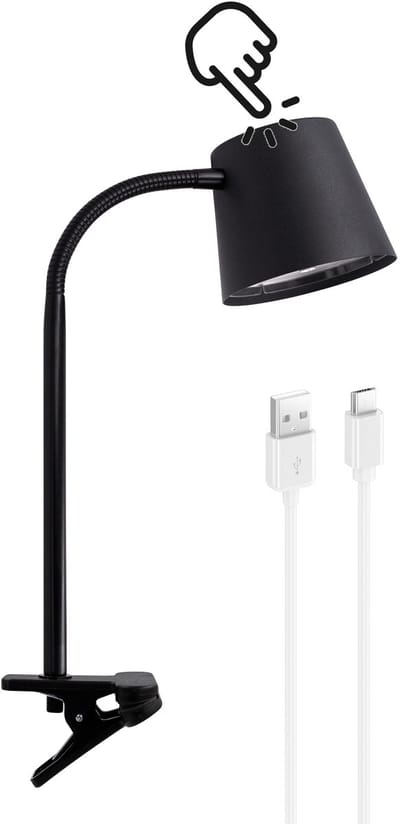 Trango Batterij Oplaadbare LED Clip Lamp 2017-22S in Black Touch Traploos dimbaar 6W 2700K Warm Wit IP44 Spatwaterdichte Klem Lamp voor Slaapkamer Leeslamp Camping Tuin Tafellamp