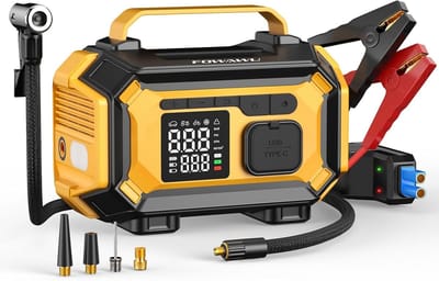 SnelShoppen - 9-in-1 Power Bank met Luchtcompressor en Acculader 8000A voor Auto's en Fietsen, 150psi Automatisch Stop, Ideaal voor Reis en Noodgevall