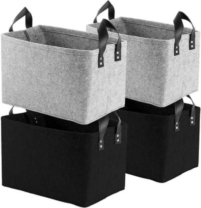 carmdering - Vilt Opbergmand - Stoffen Opbergdoos - Opvouwbare Mand - Ruimtebesparend Ontwerp - Stof En Vochtbestendig - Hoogwaardig Vilt Met Leren Handvatten - Verstevigde Randafwerking - Multifunctioneel Voor Elke Ruimte - 4 Stuks