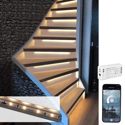 Trapverlichting led strip Warm Wit 50 cm met bewegingssensoren - Werkt met de bekende verlichting apps - Complete set inclusief profiel voor max. 16