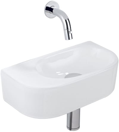 QeramiQ Fuente Fonteinset - 40x21.5x12cm - glad - halfrond - keramiek - fonteinkraan chroom - afvoerplug - verlaagd sifon - wit glans