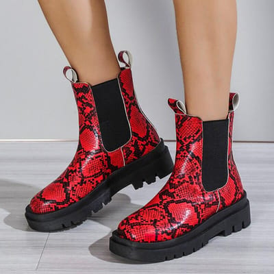 Koeienhuid Echt Leer Platform Laarzen Dames Enkel Laarsjes Dikke Hakken Schoenen Winter Dames Laarsjes Femme Maat 43 Botas Mujer 42 black