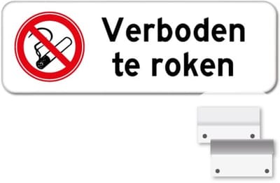 Bord Verboden te roken - Weerbestendig Aluminium - 40x15 cm - Bevestiging: Met muur-/ wandmontage beugels