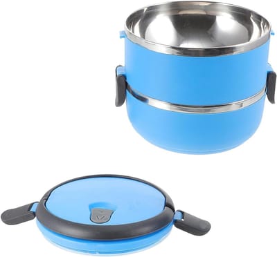 Reiskom Roestvrij Staal - Draagbare Voerbak - Huisdier Voeden Onderweg - Lekvrije Afsluiting - 1400 Ml - Blauw