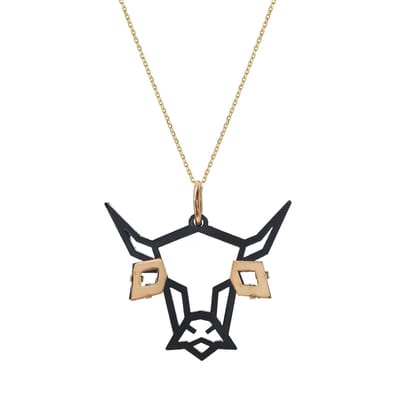 HÔBE | Vaca Hanger | 14 Karaat Goud Verguld Messing| Zwart Celluloseacetaat | Lengte: 4cm | Breedte: 4 cm | 100% Nikkelvrij | Handgemaakt | Zonder Ketting