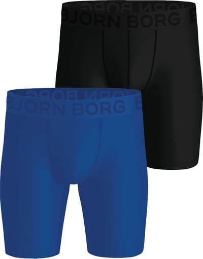 Björn Borg Sports Lightweight Long Boxers - microfiber heren boxers extra lange pijpen (2-pack) - zwart - blauw