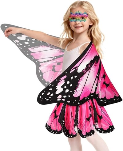Betoverend Vlindercostuum voor Kinderen, 3-delig Set met Vleugels, Ogen en Rok, Perfect voor Carnaval, Cosplay en Halloween Feestjes