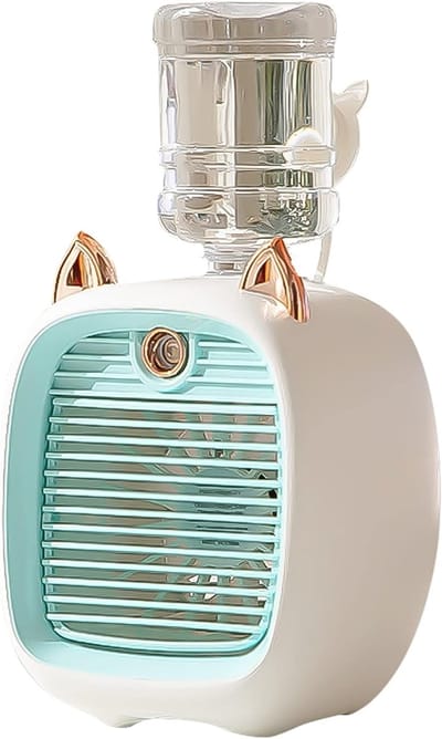 Mini Ventilator - Draagbare Aircooler en Luchtbevochtiger - 3-in-1 Mobiele Mini Airco - met 3 Snelheden - Stille Verdampingskoeler - met Swingfunctie en 2 Spraymodi - Compacte Waterkoeler - voor Slaapkamer en Kantoor