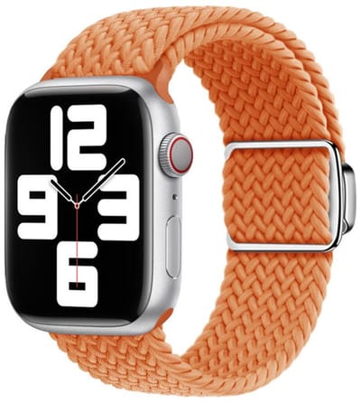 Bandje van gevlochten nylon - geschikt voor Apple Watch 1/2/3/4/5/6/7/8/9/10/11/ SE (1,2,3) met maat 38 mm / 40 mm / 41 mm en 42 mm (Watch 10/11) - magneet sluiting - oranje