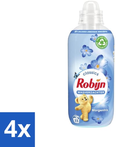 Robijn - Morgenfris - Wasverzachter - Frisse Geur - 33 Wasbeurten - 825 ml - Voordeelverpakking - 4 stuks