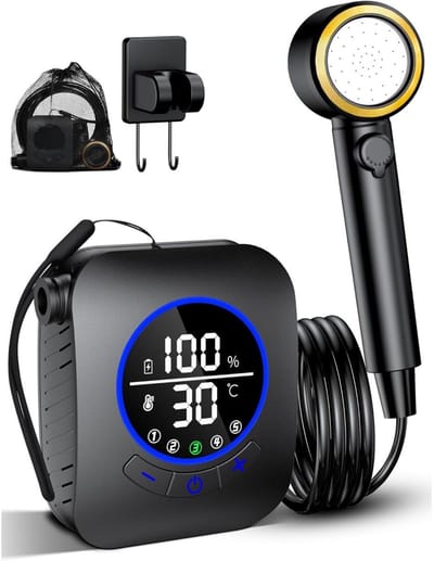 GELLDG Solardouches - Tragbare Campingdusche met Pumpe - Multifunctionele Outdoor Doucheset met HD LED-display - 8000mAh Oplaadbare Batterij - Geschikt voor Tuin, Reizen, Autowas en Huisdierverzorging - Kunststof - 9.6x11.3cm