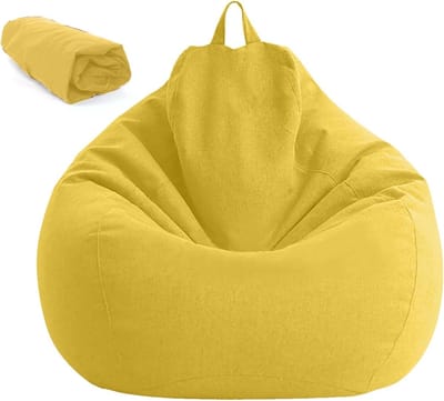 Zitzak voor Kinderen en Volwassenen 100 x 120 cm, Zitzakhoes Zonder Vulling, Ideaal voor Woonkamer, Slaapkamer en Tuin in Geel
