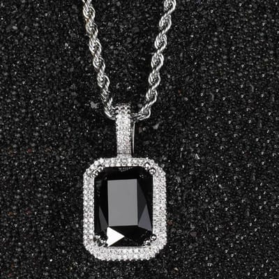 Nieuwe Europese en Amerikaanse Sieraden Hip-hop Effen Kleur Vierkant Gekleurde Edelsteen Hanger Accessoires Koper 3mm Gedraaide Ketting black
