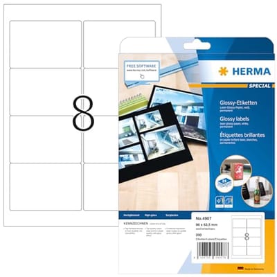 Hoogglans Etiketten A4 - 200 Zelfklevende Stickers - 96 x 63,5 mm - Bedrukbaar en Permanente Klevende Stickers