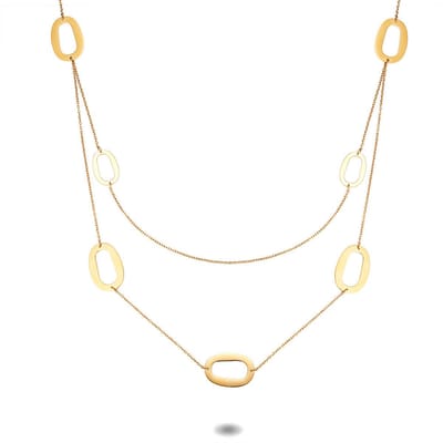 Twice As Nice Halsketting in goudkleurig edelstaal, dubbele lange ketting, open ovalen 80cm+5cm