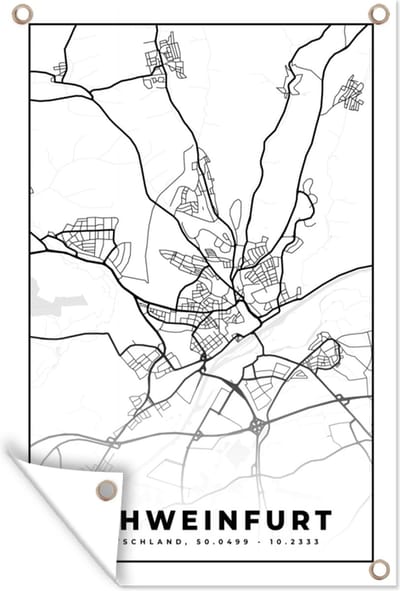 Muurdecoratie Kaart - Schweinfurt - Plattegrond - Stadskaart - 120x180 cm - Tuinposter - Tuindoek
