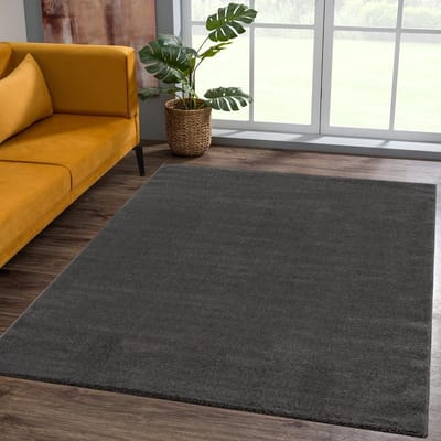 Famanu - Laagpolig tapijt voor de woonkamer, effen moderne tapijten voor de slaapkamer, werkkamer, kantoor, hal, kinderkamer en keuken, donkergrijs, 60 x 110 cm