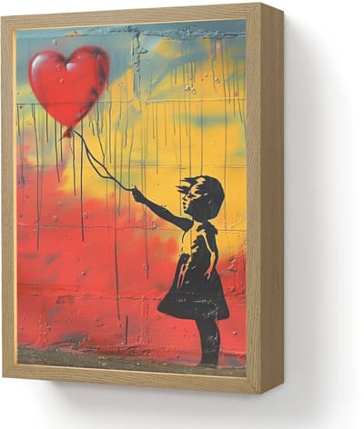 Wandlamp 30x40 cm - Oplaadbaar - Banksy Style - Kleurrijk - Graffiti - Meisje - Street art - Wandlampen binnen woonkamer - Slaapkamer lamp - Decoratieve nachtlamp - Vloerlamp draadloos