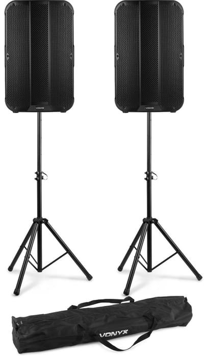 Vonyx VD715A actieve speakerset met Bluetooth, draadloze Stereo Pairing, statieven - 15 inch - 1800W