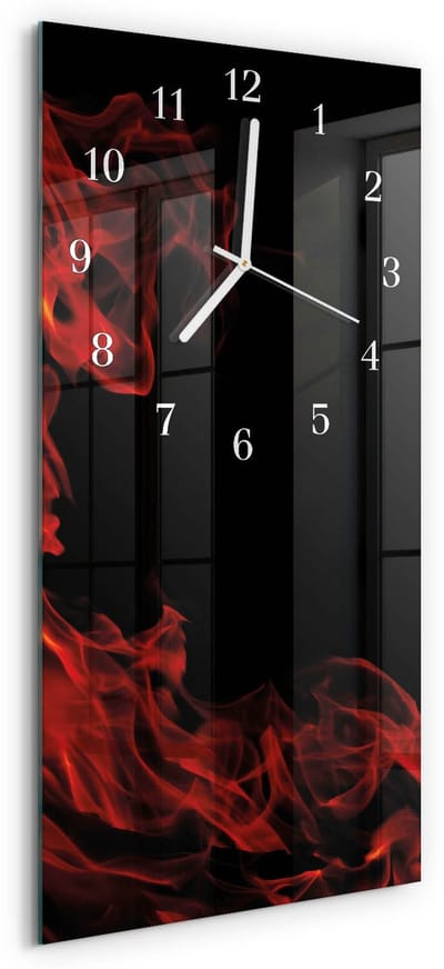 Tulup Wandklok - Vuur Decoratieve Glazen Klok - 30x60 cm - Veelkleurig Glazen Wandklok Design - Witte Handen - Rechthoekige Wandklok - Decoratieve Glazen Klok - Glazen Wandklok Design