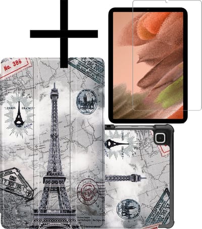 Hoes - Geschikt voor Samsung Galaxy Tab S6 Lite - Met Screenprotector - Trifold Bookcase - Hard Cover - Hardcover Book Case - Tablet Hoesje - Eiffeltoren