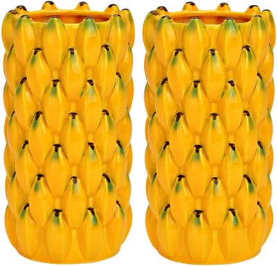 Atmosphera Bloemenvaas banaan - 2x - geel - D12 x H22 cm - keramiek - vaas