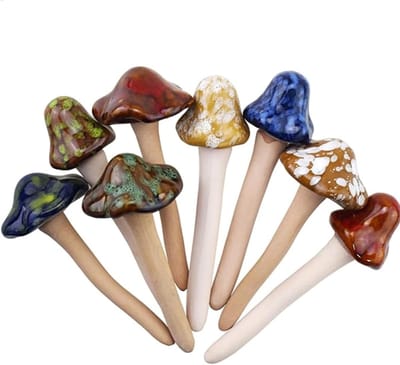 Paddenstoel Figuren - Tuin Decoratie - Buiten Versieren - Keramiek Set - 8 Stuks - Diverse Kleuren