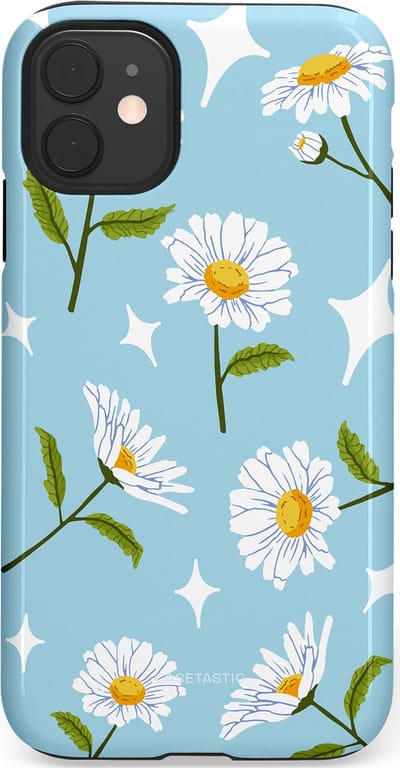 Casetastic hoesje geschikt voor Apple iPhone 11 - Dubbellaagse bescherming - Margrietjes in de Wind - Fashion Case - Lichtblauw Wit Groen