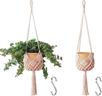 KZQ 2 Piece Set of Hanging Plant Pots with Patterns - Macrame Plant Hangers for Indoor and Outdoor Use - Suitable for Pots up to 20 cm Diameter - Boho Plant Holder