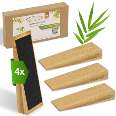 Bamboe Deurstopper met Rubberen Coating - Set van 4 Deurwiggen voor Alle Deuren