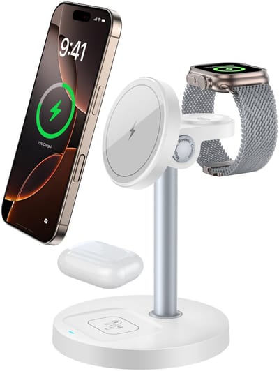 3-in-1 Magnetische Oplaad Draadloze Laadstationlader met USB C Oplaadkabel Compatibel met iPhone 16,16 Pro,16 Pro Max,15,14,13, AirPods 3, 2 en apple watch - wit